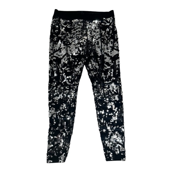 EXPRESS Sequin Velvet Black Pants Leggings‎ Stretchy Size M Holiday Party Event - Picture 3 of 8